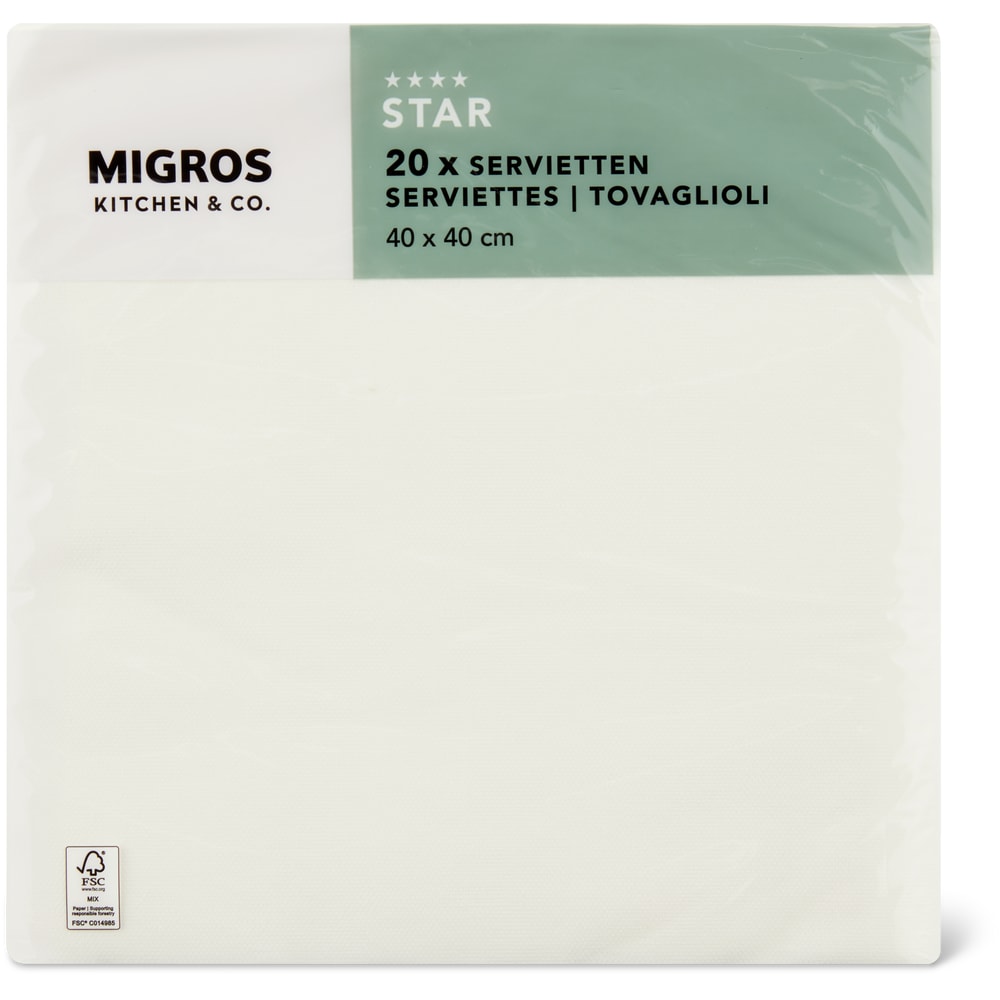 Migros Kitchen & Co. Papierservietten Weiss, 40x40cm