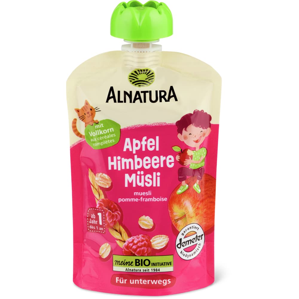 Alnatura Quetschbeutel Apfel Himbeere Müsli Bio, Demeter, 1 Jahr