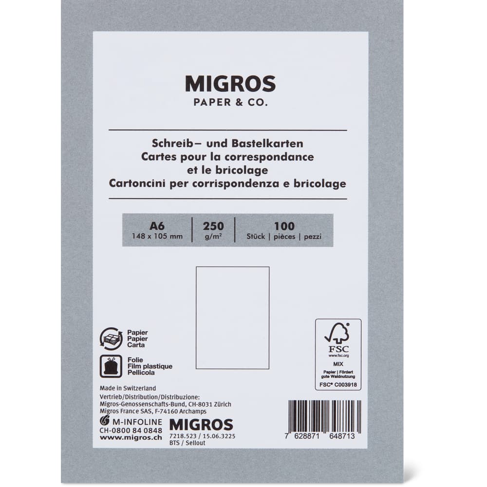 Migros Paper & Co. Schreib- und Bastelkarten A6 Duo, 250 g