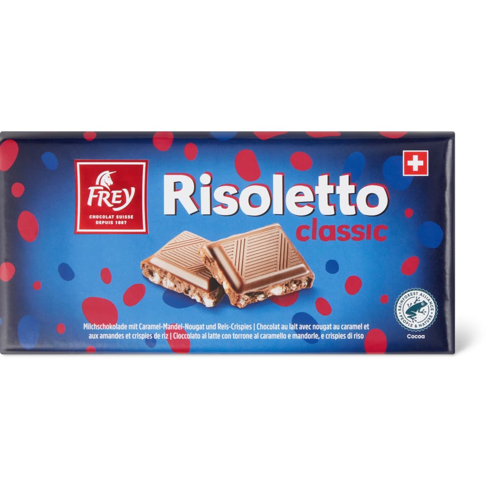 Frey Risoletto Tafelschokolade Milchschokolade mit Reis-Crispies und Caramel