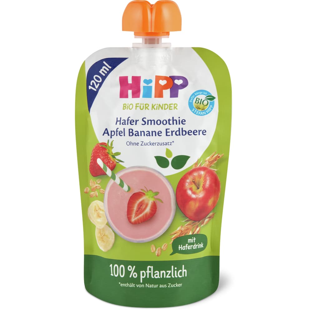 HiPP Bio Hippis Quetschbeutel für Babys Äpfel, Banane, Erdbeere & Hafer Ab 12 Monaten