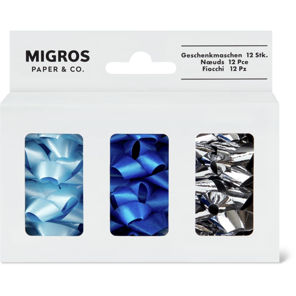 Migros Paper & Co. Geschenkschleifen Hellblau, Dunkelblau, Silberfarben