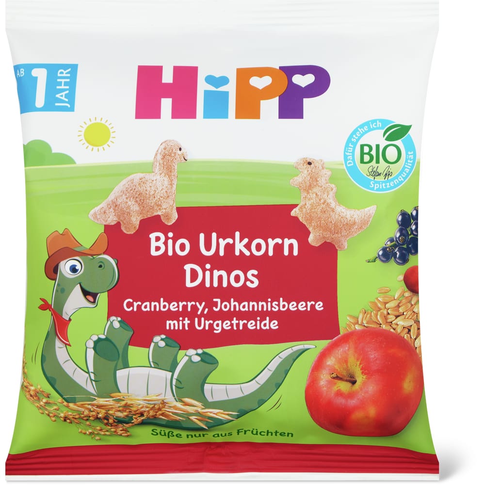 Hipp Urkorn Dinos Cranberry, Johannisbeere mit Urgetreide Bio, ab 1 Jahr, ohne Zuckerzusatz
