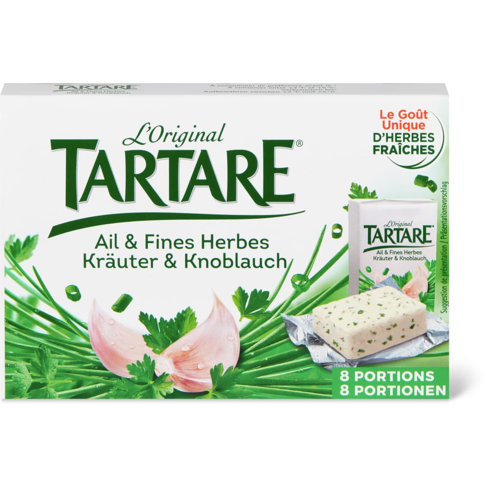 Tartare Französischer Doppelrahm-Frischkäse, mit Kräutern und Knoblauch, aus pasteurisierter Milch Knoblauch & Kräuter