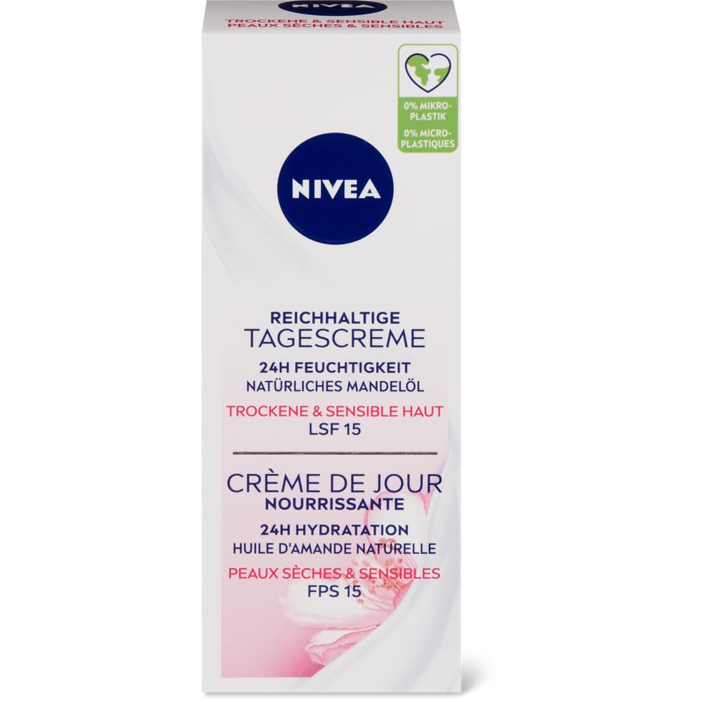 NIVEA Essentials Nährende Tagescreme LSF 15 – Mit Mandelöl, Für Trockene Haut, 50 Ml