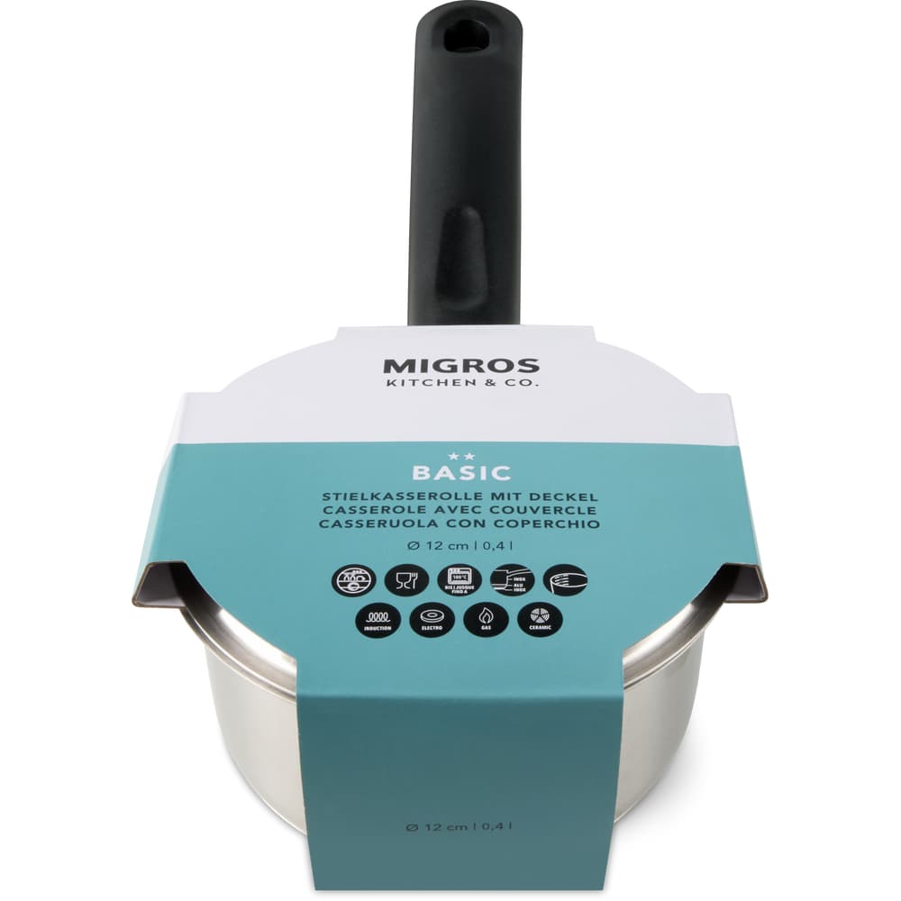 Migros Kitchen & Co. Basic Stielkasserolle mit Deckel Ø 12 cm, 0.5 L