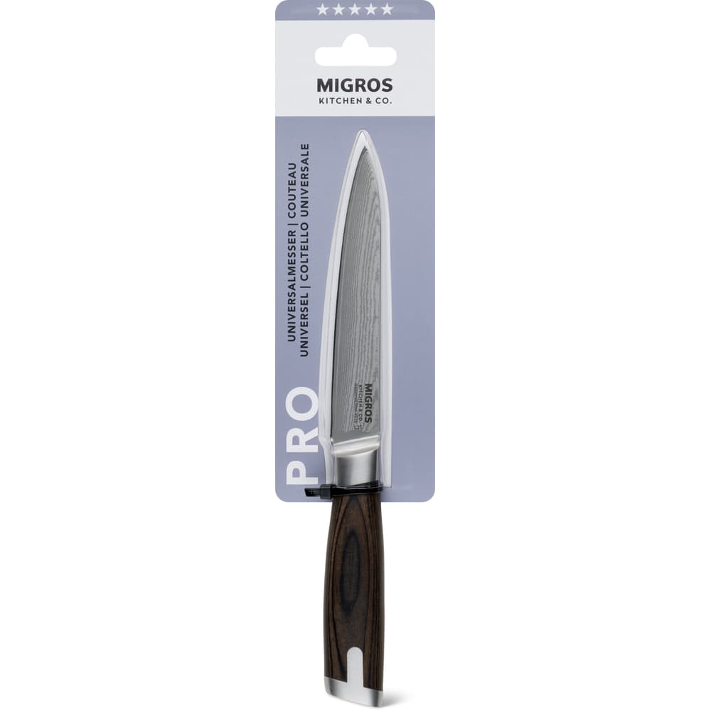 Migros Kitchen & Co. Universalmesser schwarz, Damaststahl, Klinge: 12 cm