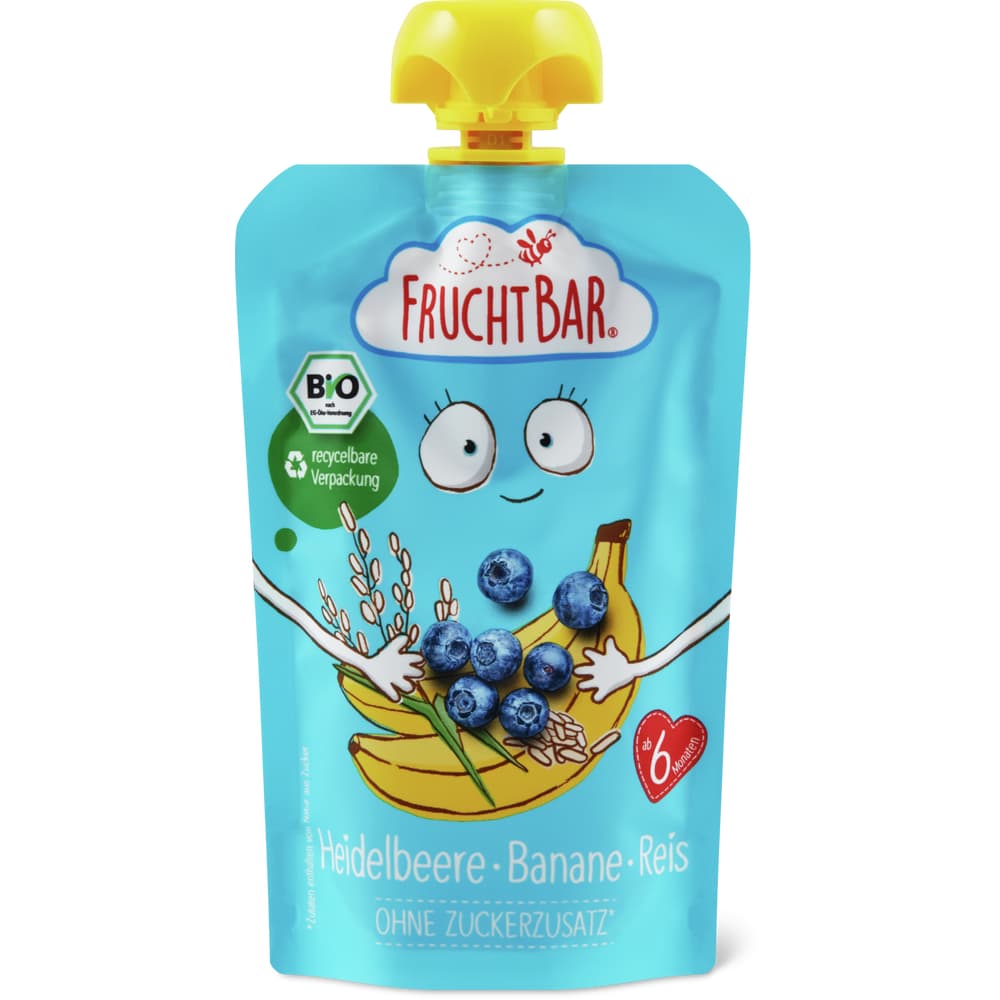 Fruchtbar Bio Quetschbeutel für Babys, Himbeere, Banane & Birne Ab 6 Monaten