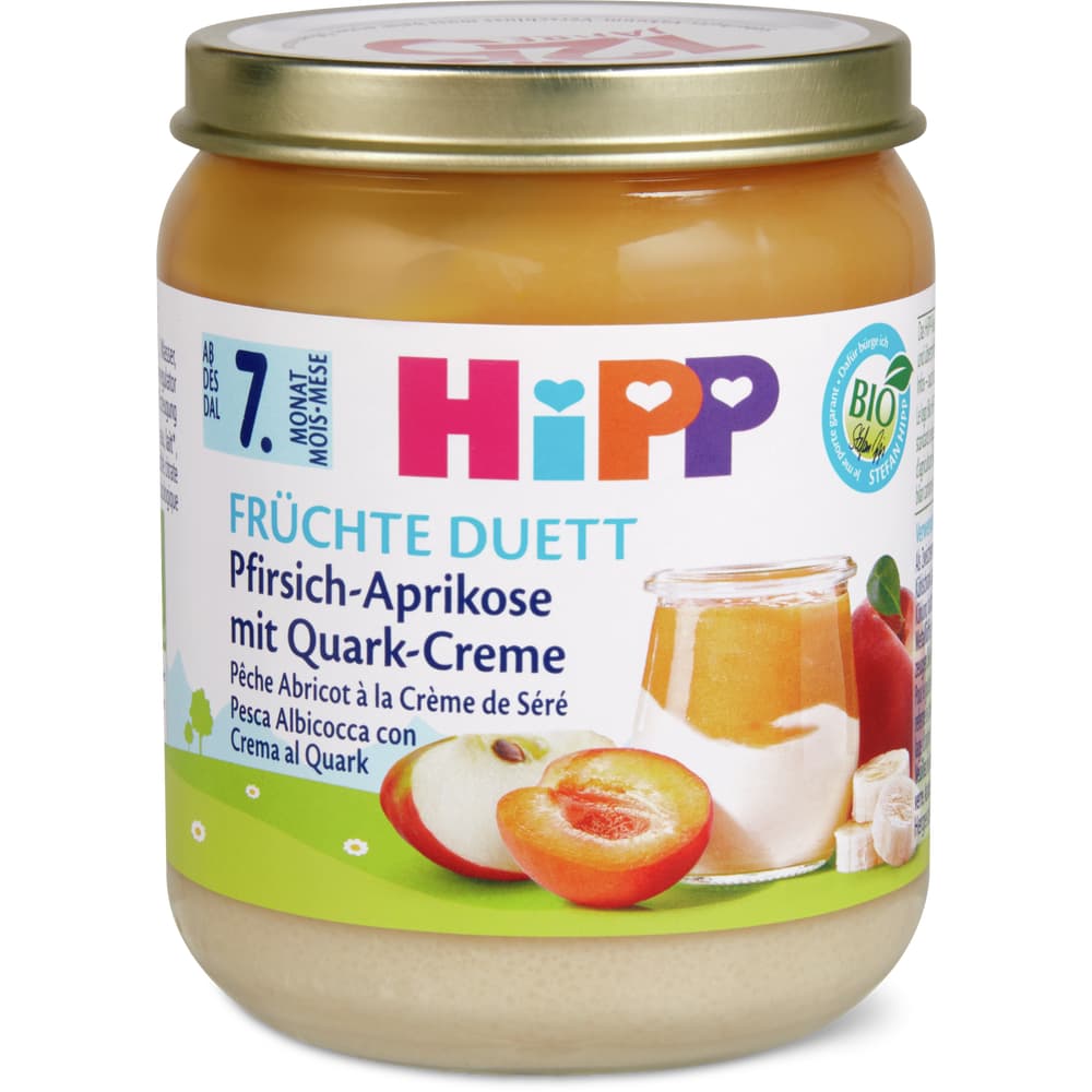HiPP Bio Babygläschen Pfirsisch-Aprikosen mit Quarkcreme Ab 7 Monaten