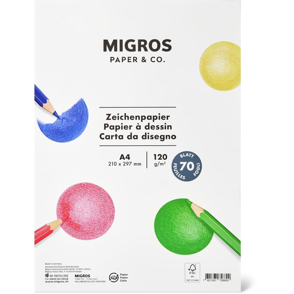 Migros Paper & Co. Zeichenpapier A4 120g, 70 Blatt