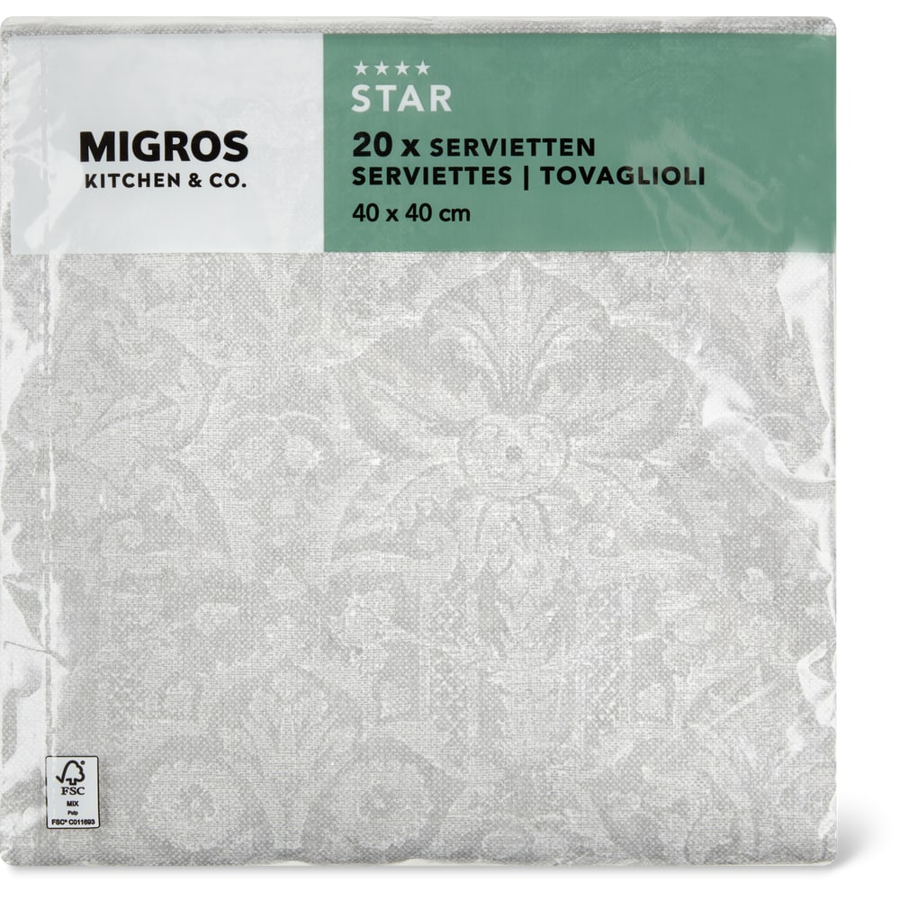 Migros Kitchen & Co. Papierservietten Gemustert grau, 40x40cm