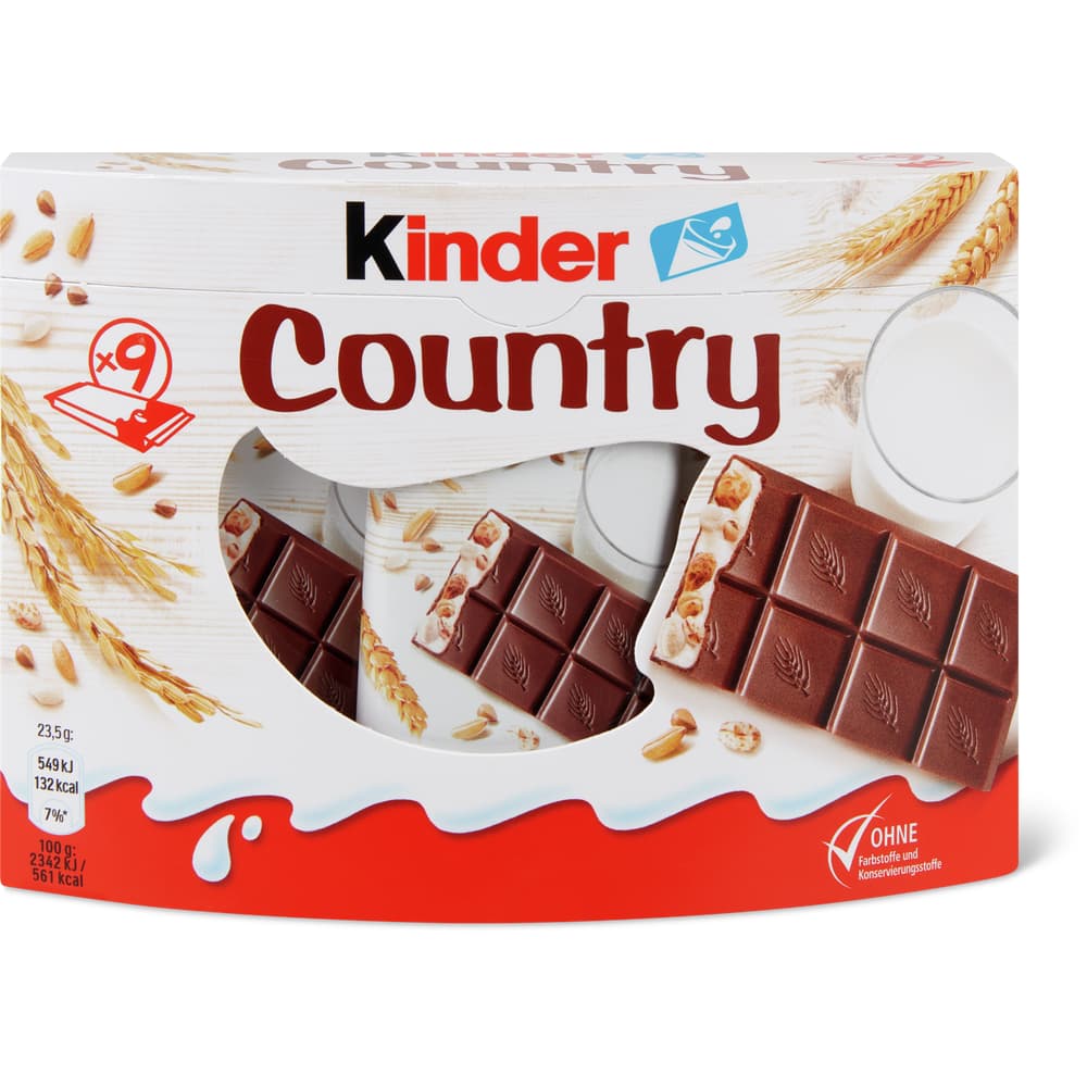 Kinder Country Schokoladen-Riegel Milchschokolade mit Milchfüllung und Cerealien