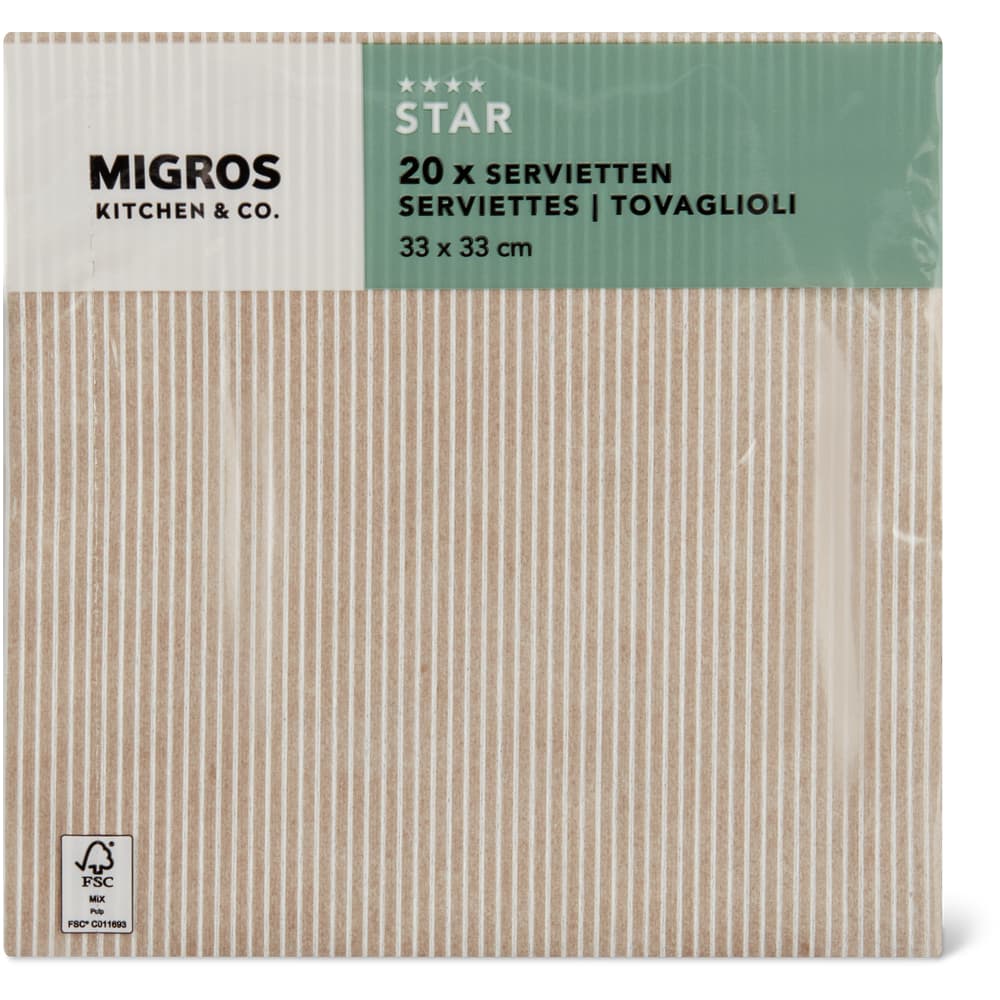 Migros Kitchen & Co. Papierservietten Gestreift, 33x33cm