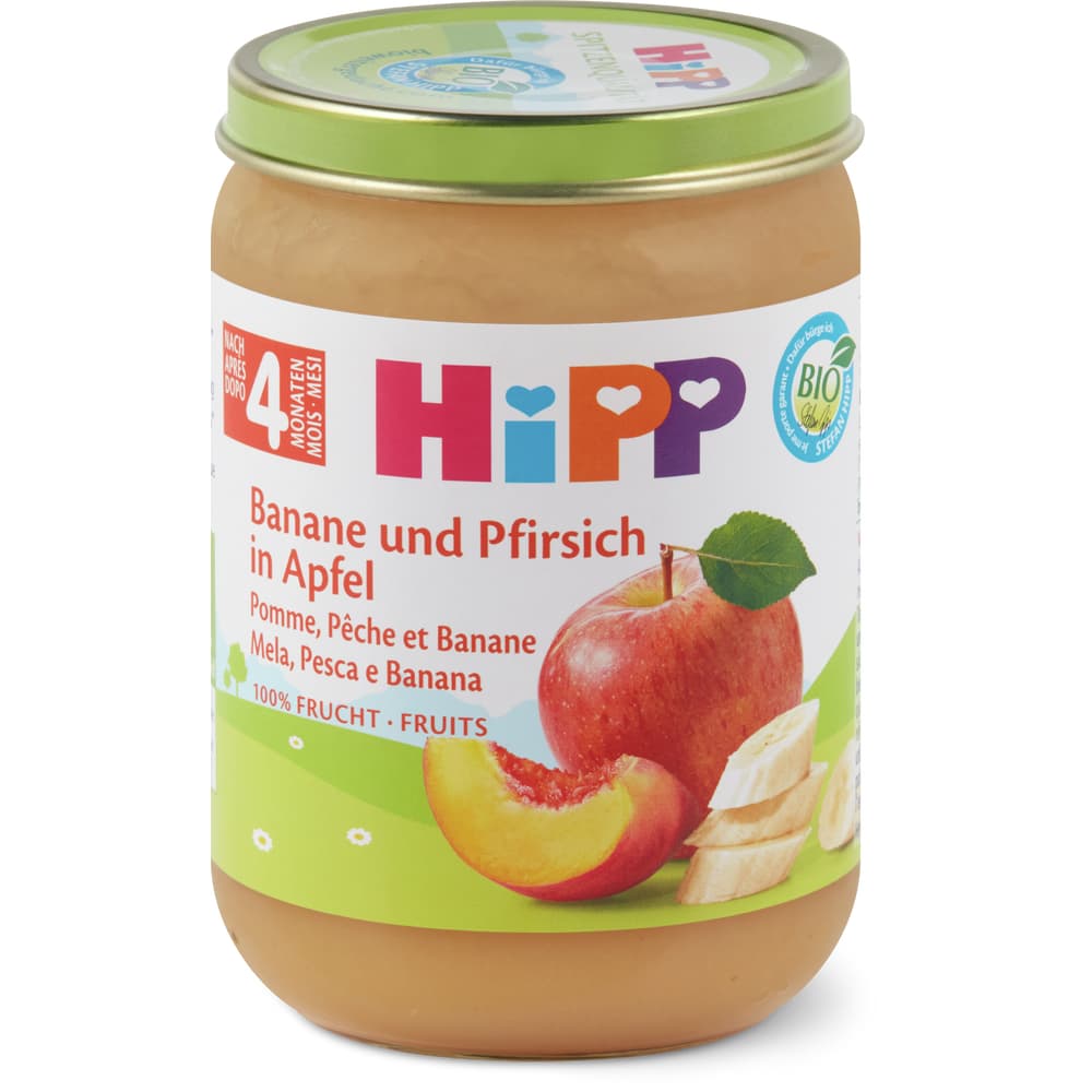 HiPP Bio Babygläschen Banane, Pfirsich, Apfel Ab 4 Monaten