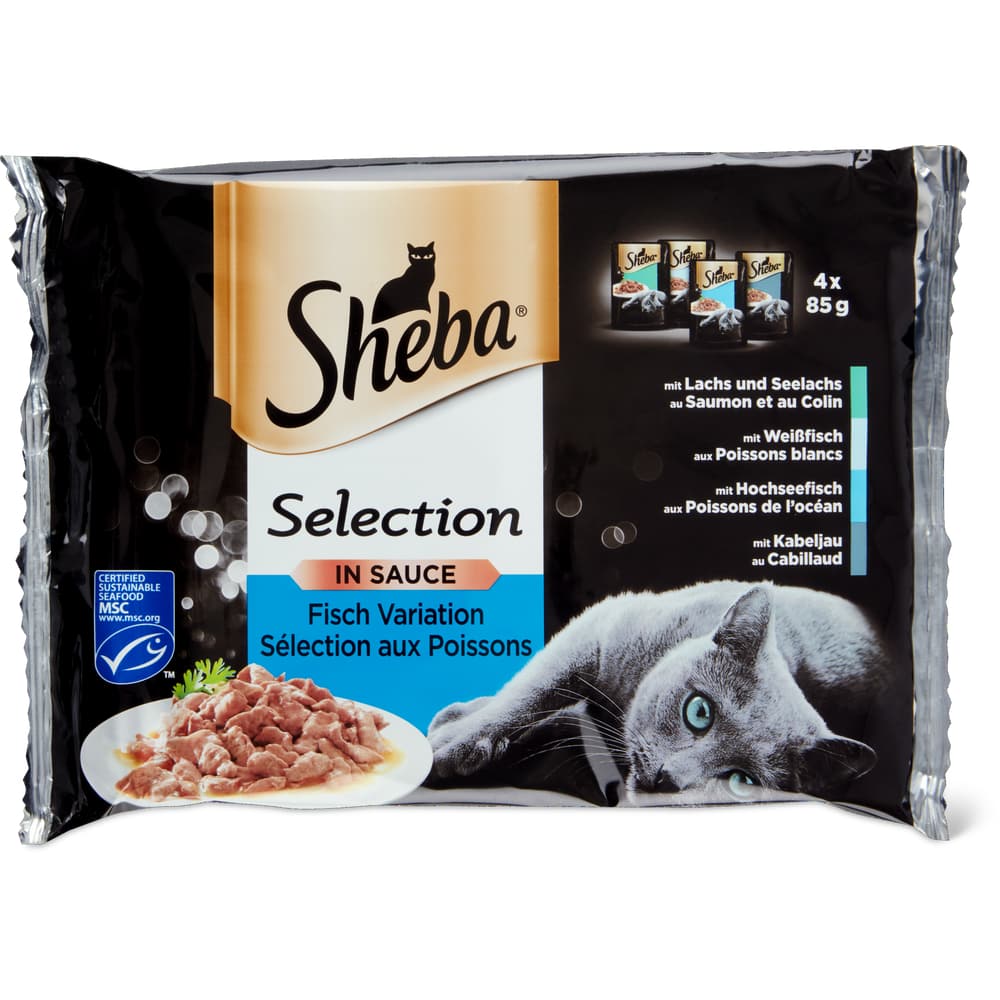 Sheba Sélection Häppchen in Sauce Mit Weissfisch, mit Lachs, mis Kabeljau und mit Thunfisch