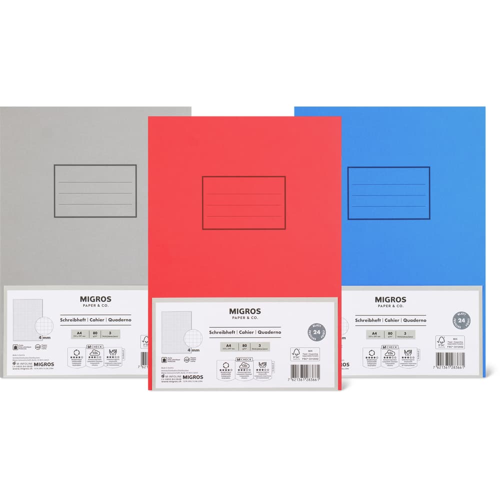 Migros Paper & Co. Schreibheft A4, 4 mm kariert, 80 g