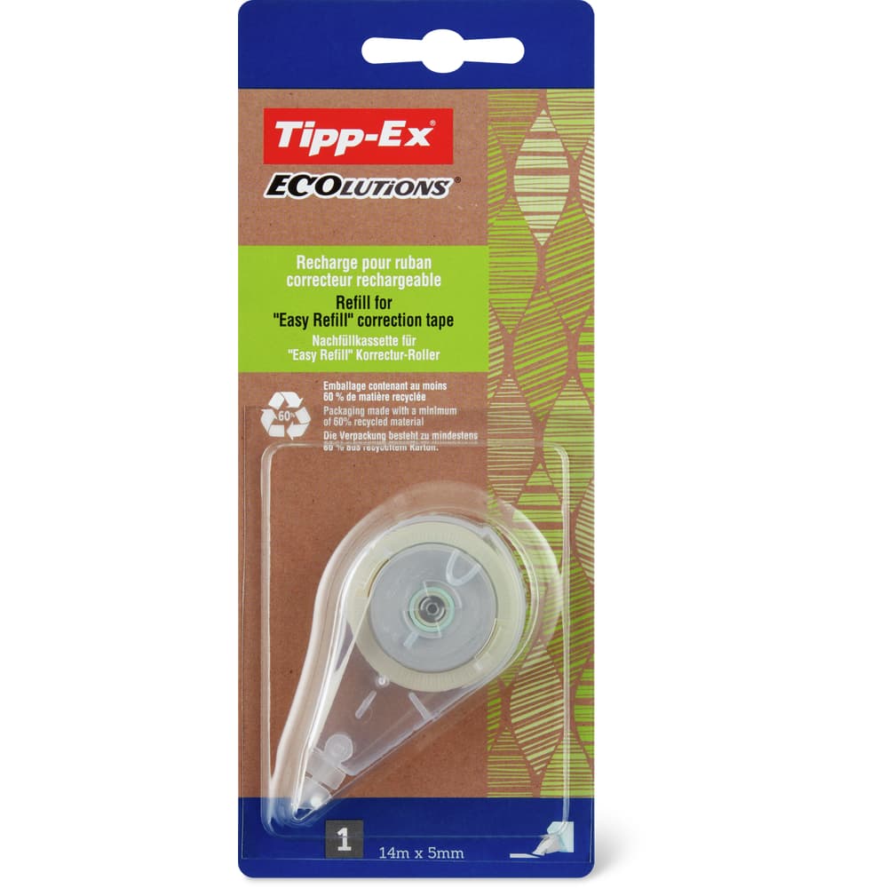 BIC Tipp-Ex ® Ecolutions® Easy Refill – Correttore A Nastro Ricaricabile, Larghezza 5 Mm, Lunghezza 14 Metri, Perfetto Per Ufficio E Scuola