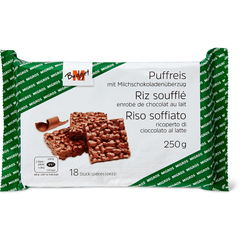 M-Budget Puffreis mit Milchschokoladenüberzug