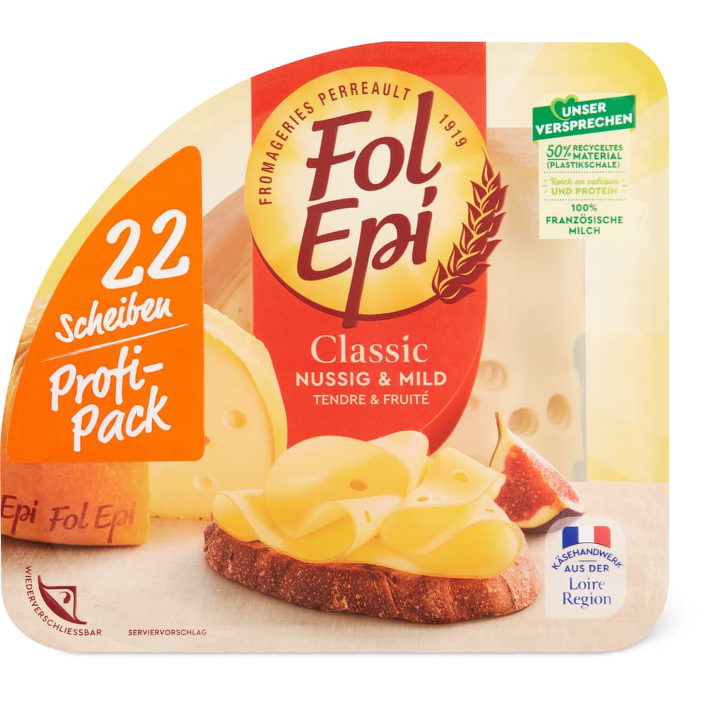 Fol Epi Classic Französicher Halbhartkäse, vollfett, aus pasteurisierter Milch mit geniessbarer Rinde Nussig-Mild