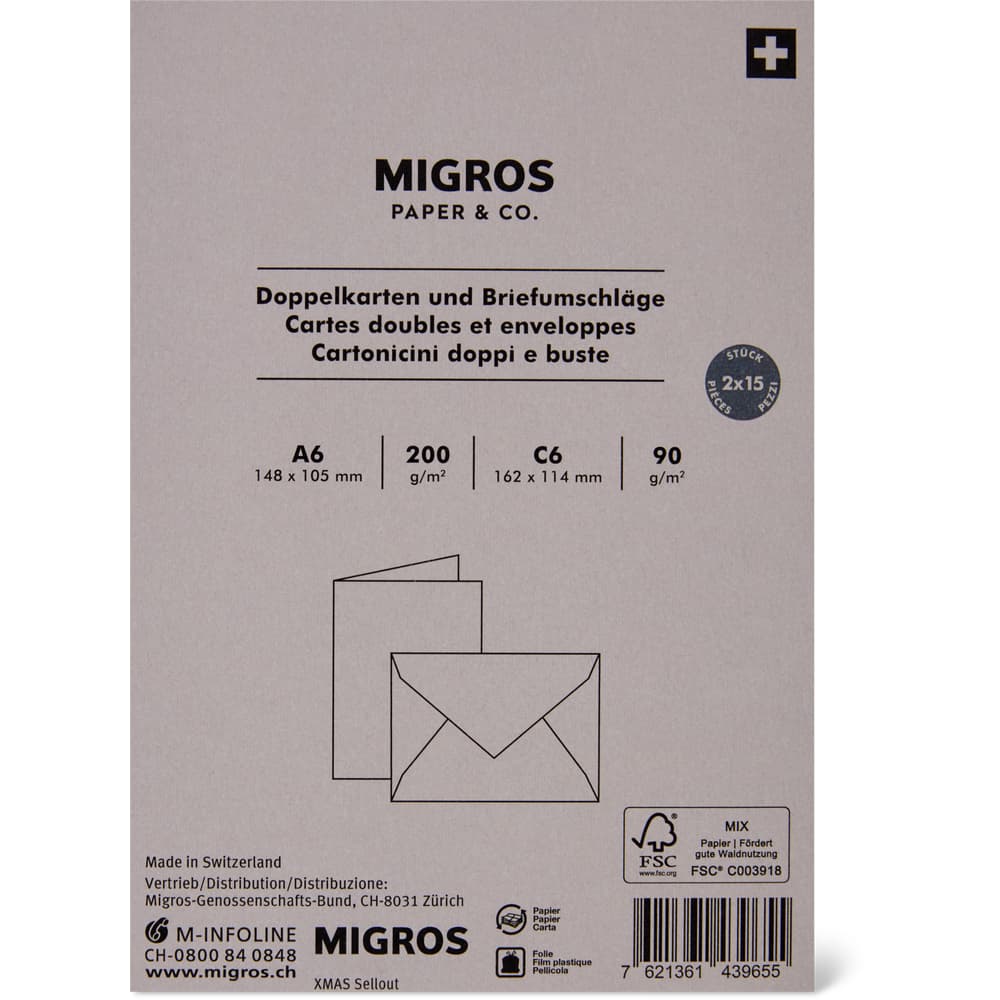 Migros Paper & Co. Bastelkarten A6/C6, Hellgrau, inkl. Couvert