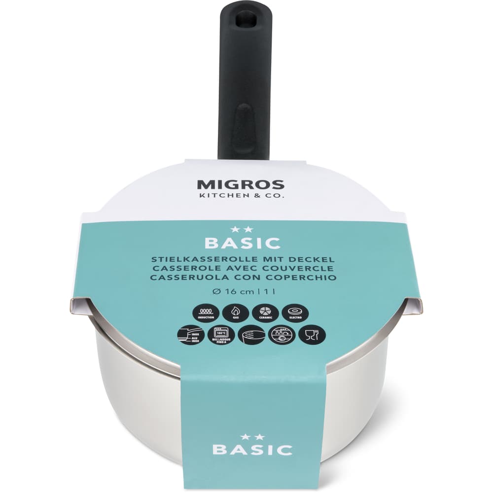 Migros Kitchen & Co. Basic Stielkasserolle mit Deckel ø 16cm, 1l