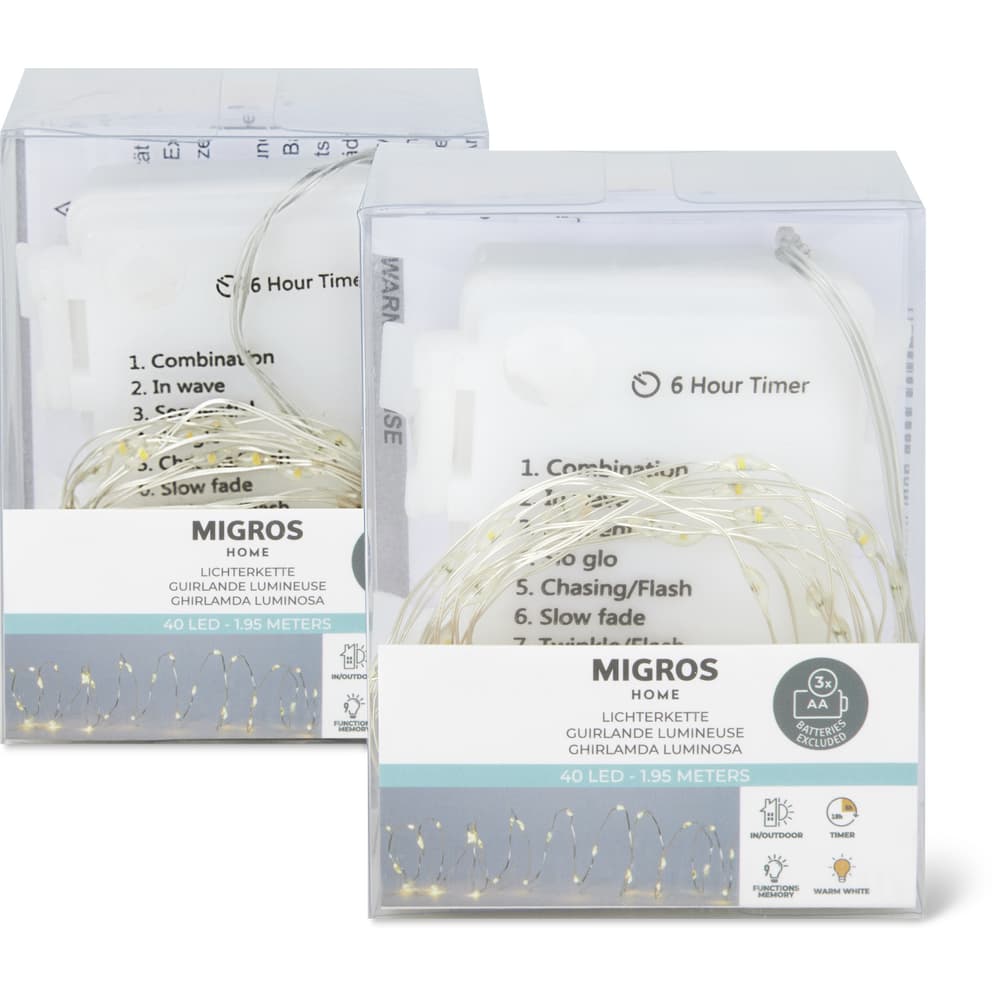Migros Home LED Lichtdraht Indoor, 40 LED, warm weiss