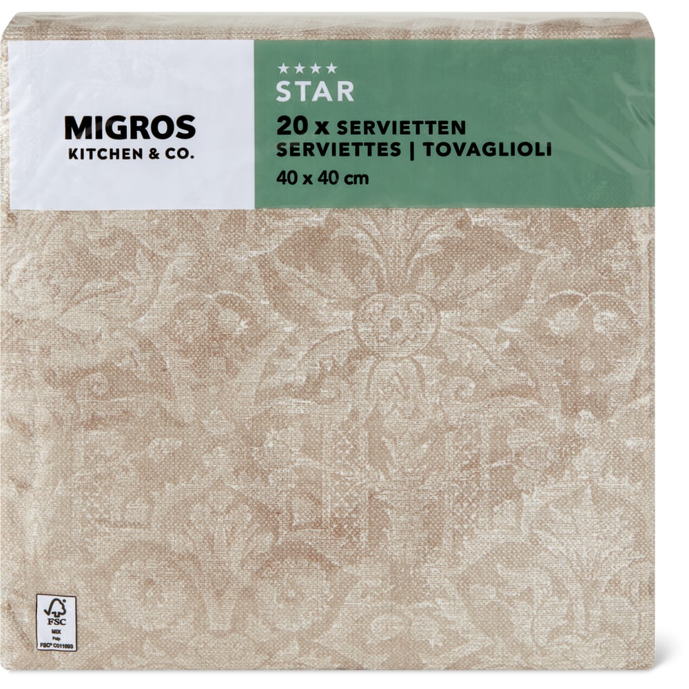 Migros Kitchen & Co. Papierservietten Gemustert taupe, 40x40cm
