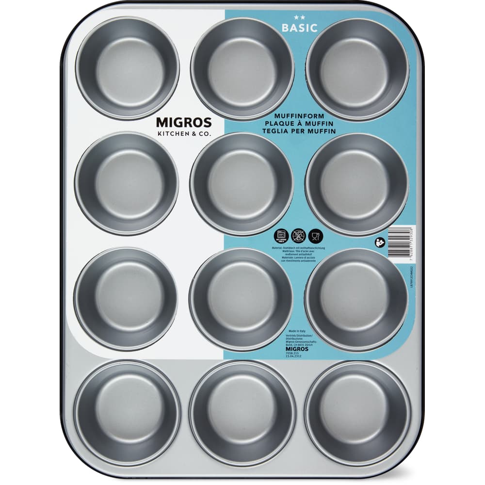 Migros Kitchen & Co. Muffinform Beschichtet, Stahl, 35cm x 37cm x 3cm, 7cm Durchmesser