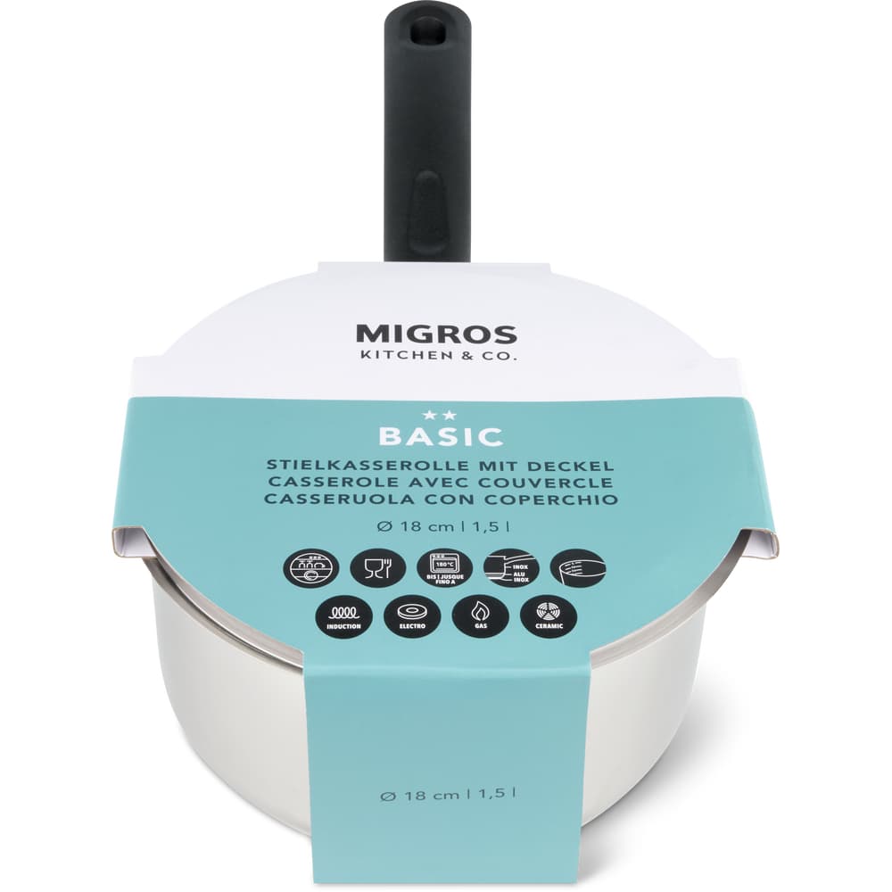Migros Kitchen & Co. Basic Stielkasserolle mit Deckel Ø 18 cm