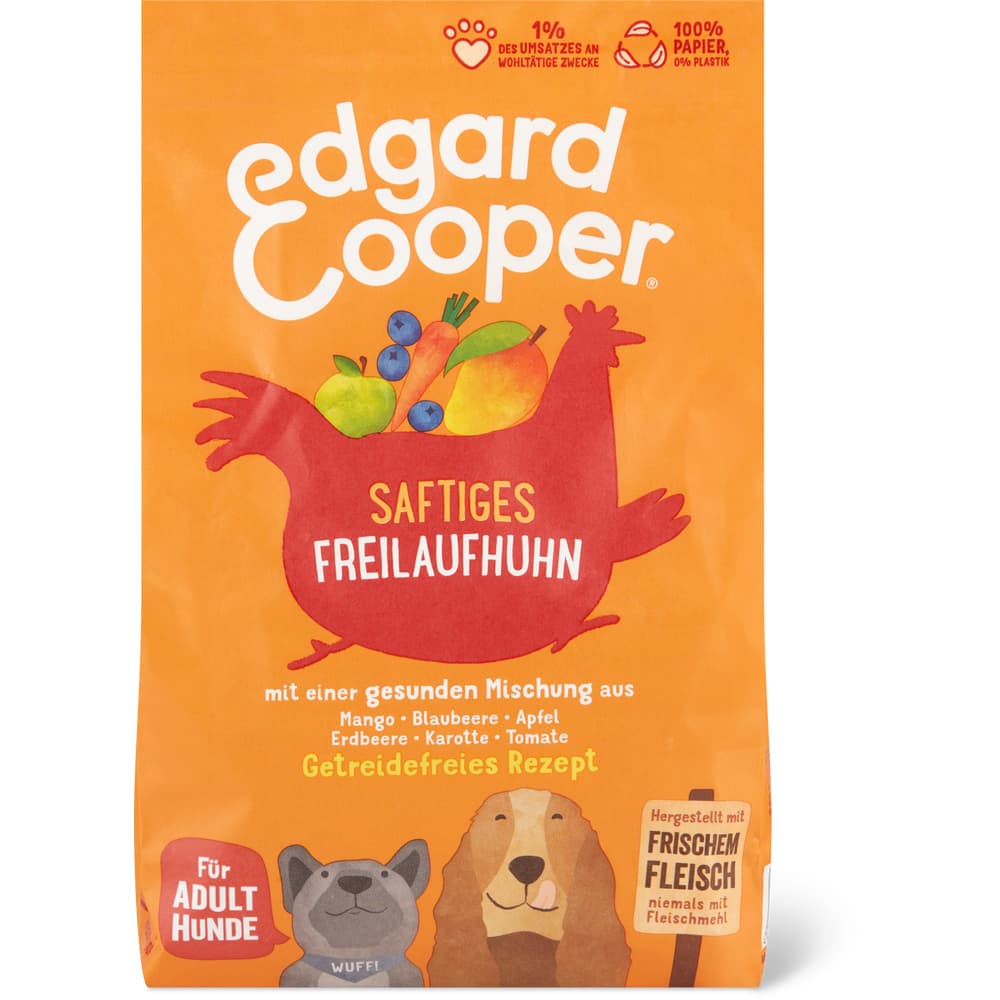 Edgard & Cooper Adult Freilaufhuhn mit Mango, Blaubeere, Apfel, Erdbeere, Karotte, Tomate