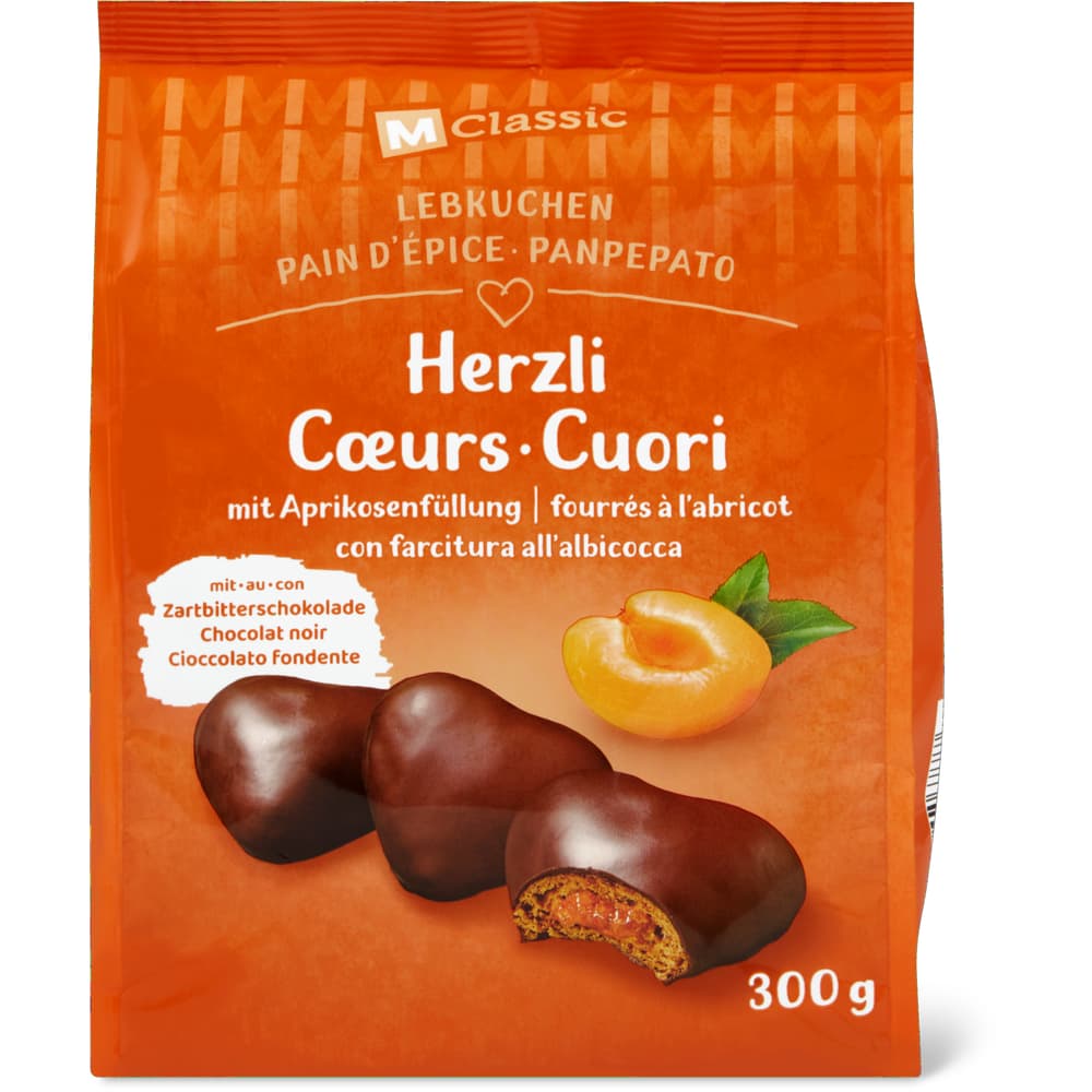 M-Classic Lebkuchenherzli mit Aprikosenfruchtfüllung