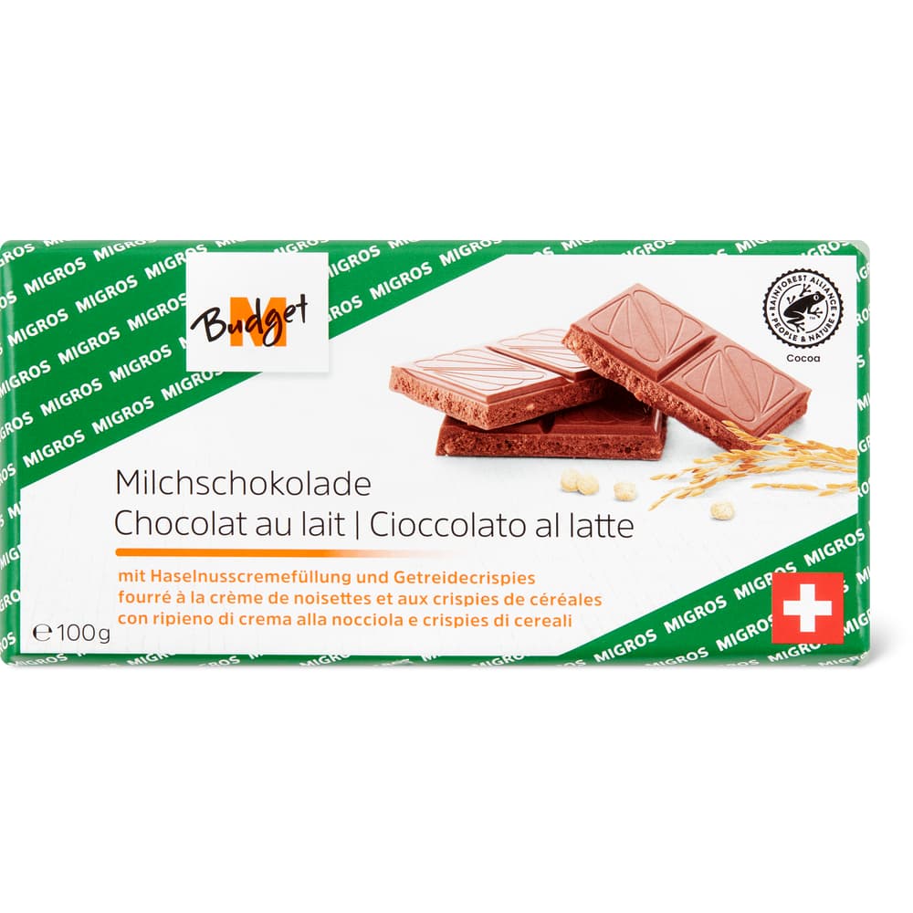 M-Budget Tafelschokolade Milchschokolade mit Haselnussfüllung