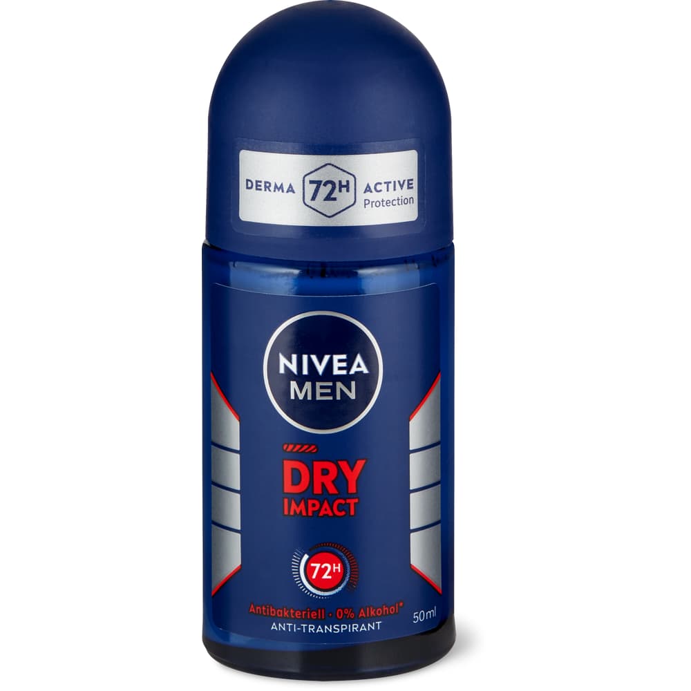 Nivea Men Deo Roll-on Dry Impact 72h, 0% Alkohol, Anti-Transpirant