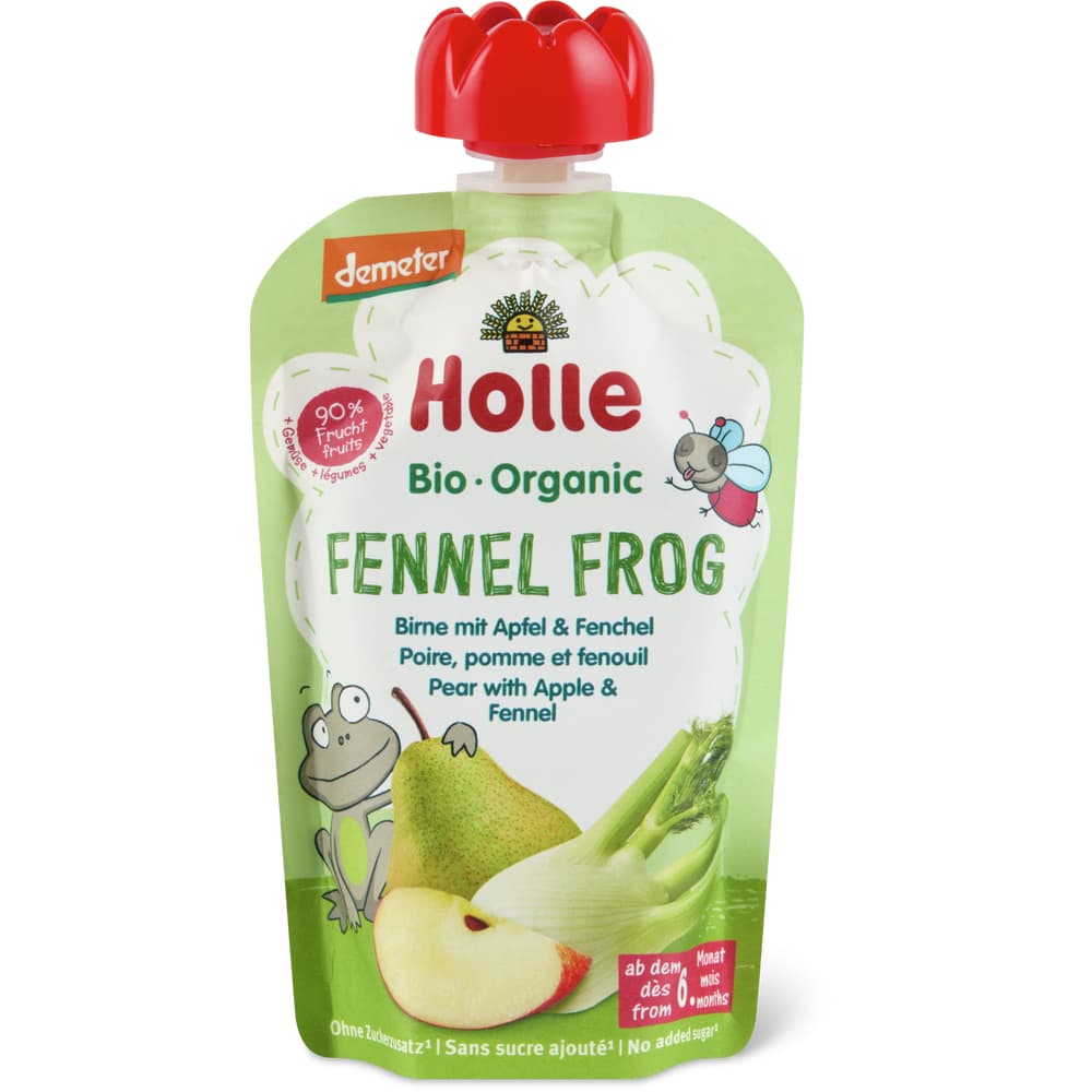 Holle Bio Demeter Quetschbeutel für Babys Birne, Apfel und Fenchel Ab 6 Monaten