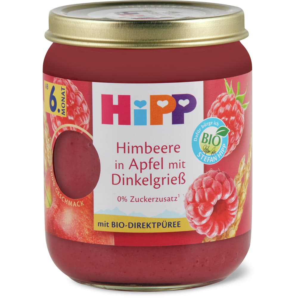 HiPP Bio Babygläschen Himbeere, Apfel & Dinkelgrieß Ab 6 Monaten