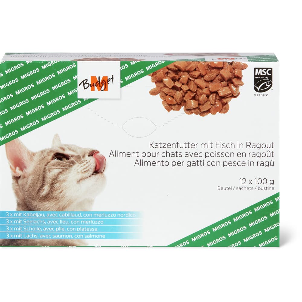 M-Budget Häppchen in Ragout Kabeljau, Seelachs, Scholle, Lachs