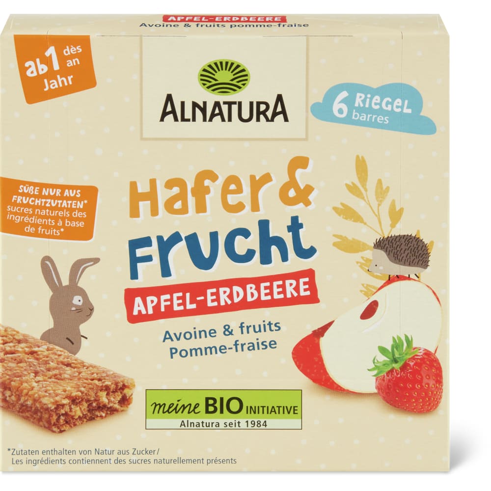 Alnatura Hafer Apfel Erdbeere Riegel Bio, ab 1 Jahr, ohne Zuckerzusatz