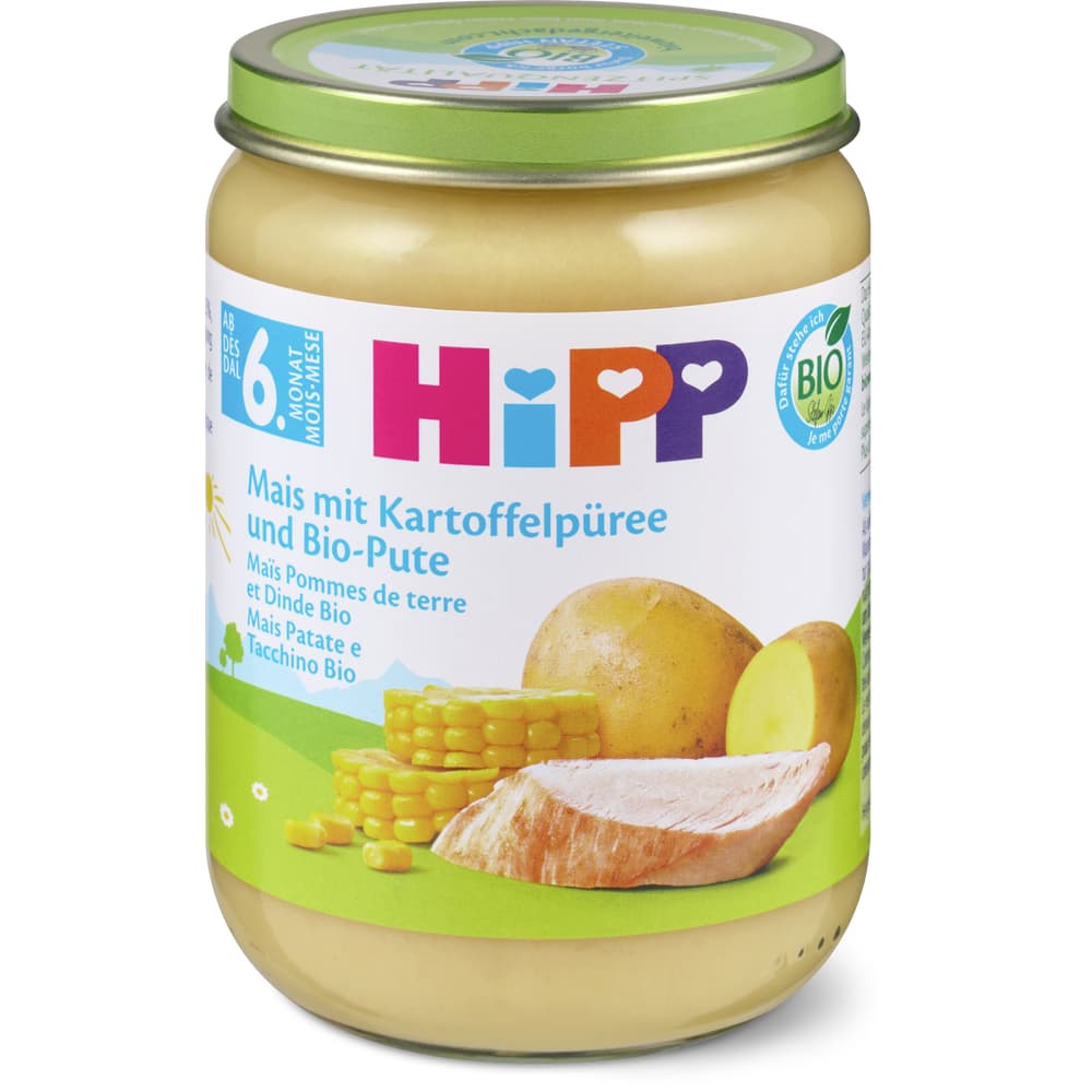 HiPP Bio Babygläschen mit Mais, Kartoffeln und Bio-Pute Ab 6 Monaten