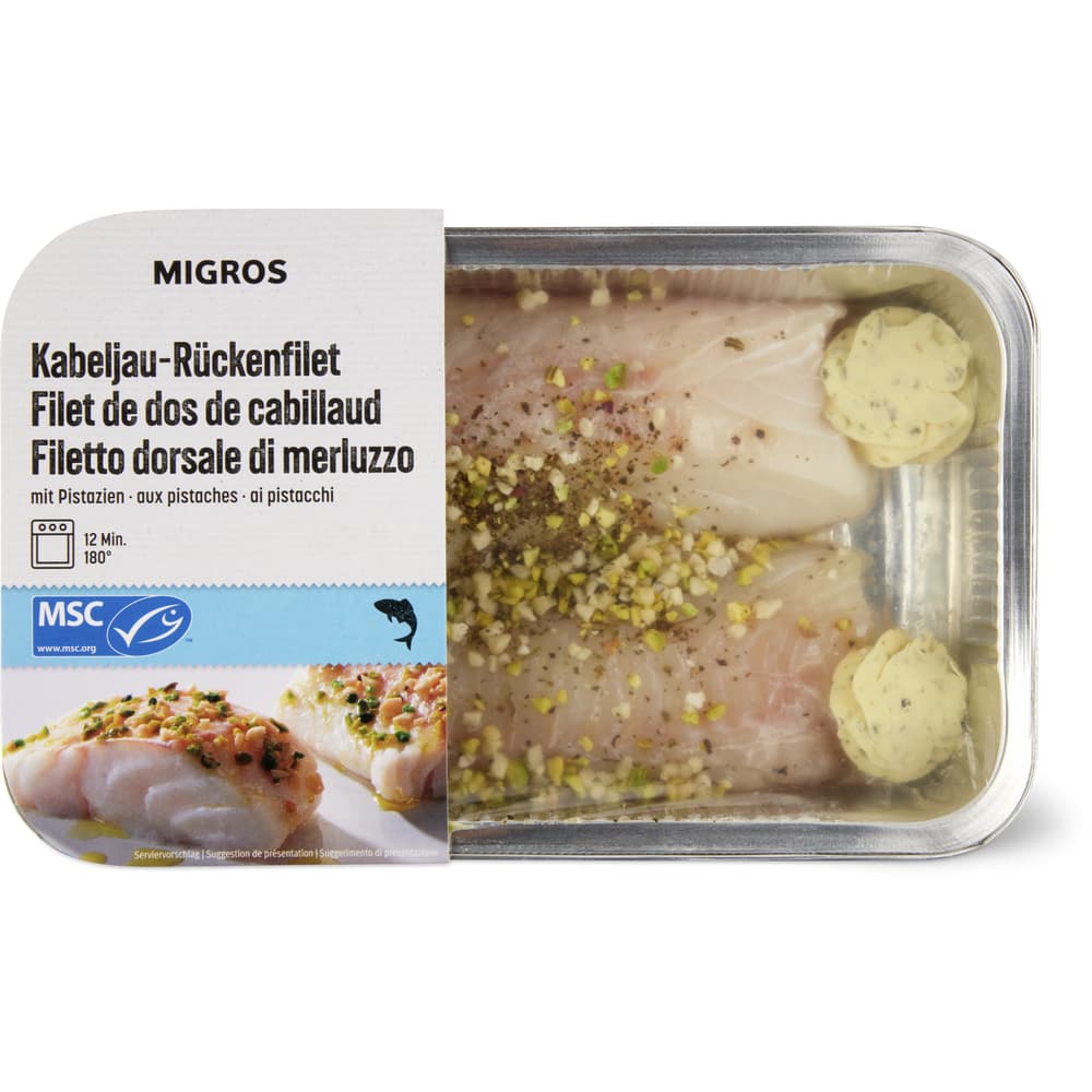 Migros · Filet de dos de cabillaud · amandes et pistache • Migros