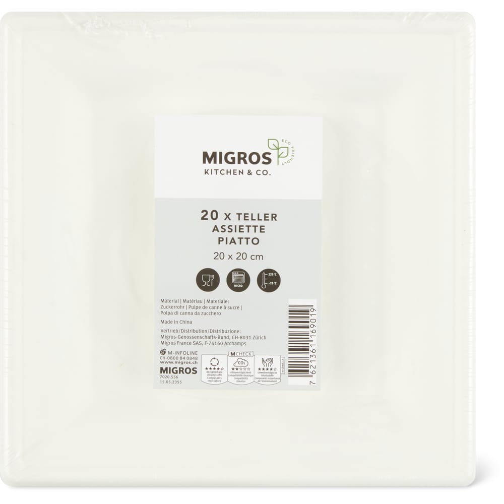 Migros Kitchen & Co. Teller aus Zuckerrohrfasern 20.4 x 20.4cm