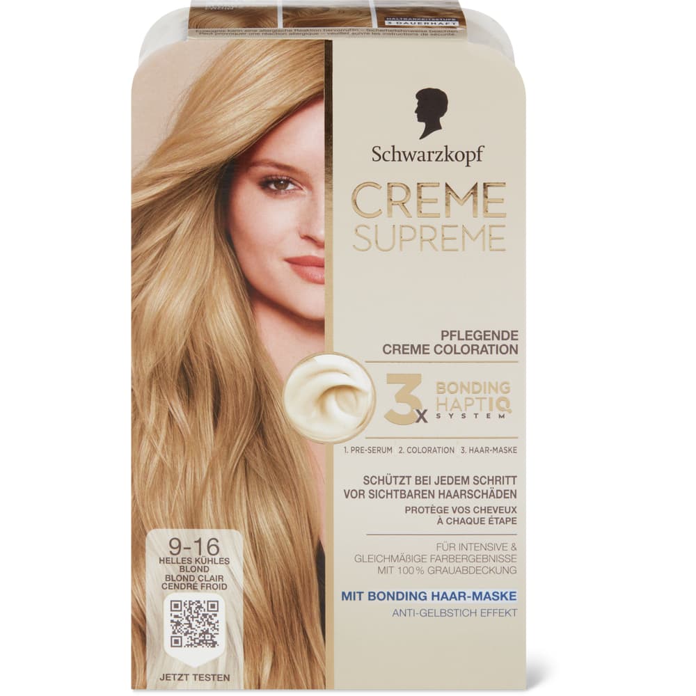 Schwarzkopf Creme Supreme Coloration 9.16 Helles kühles Blond, permanent
