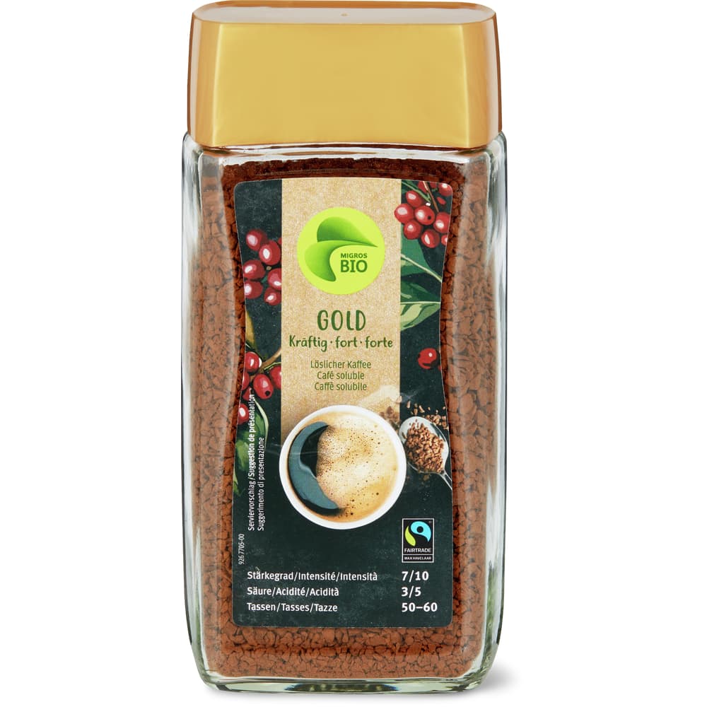 Migros Bio Gold Löslicher Kaffee kräftig Intensität 7/10