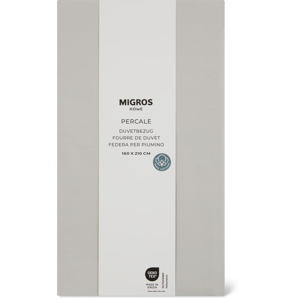 Migros Home Duvetbezug Percale 160x210cm, hellgrau