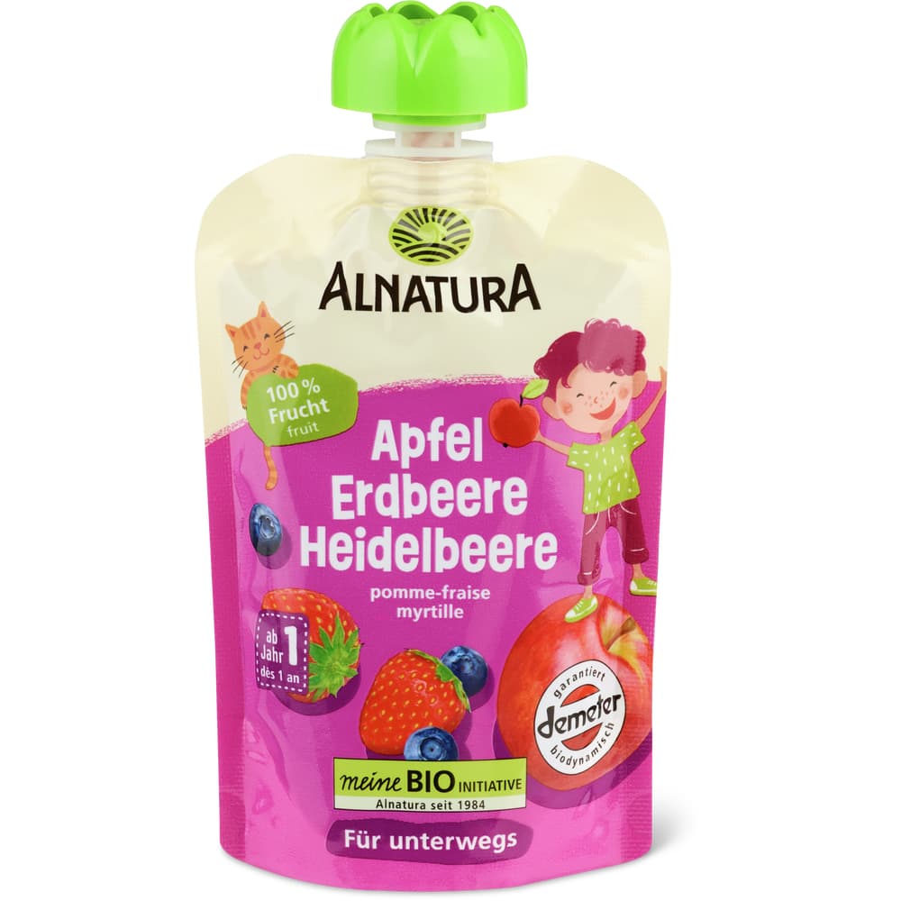 Alnatura Quetschbeutel Apfel Erdbeere Heidelbeere Demeter, Bio