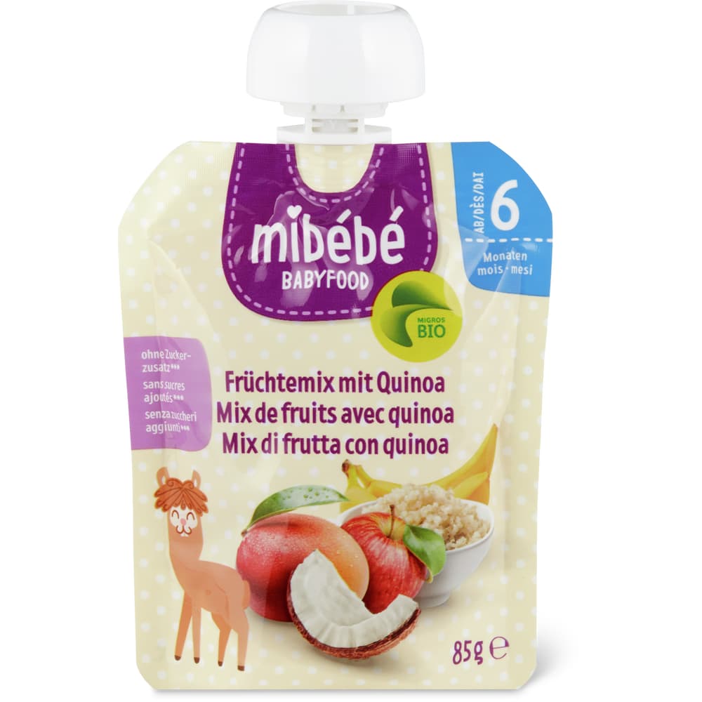 Mibébé Bio Babyfood Quetschbeutel für Babys Früchtemix mit Quinoa Ab 6 Monaten