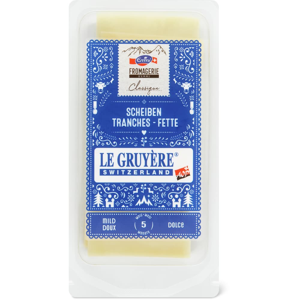 Emmi Le Gruyère AOP Schweizer Hartkäse, vollfett, mit Rohmilch Mild - im Scheiben