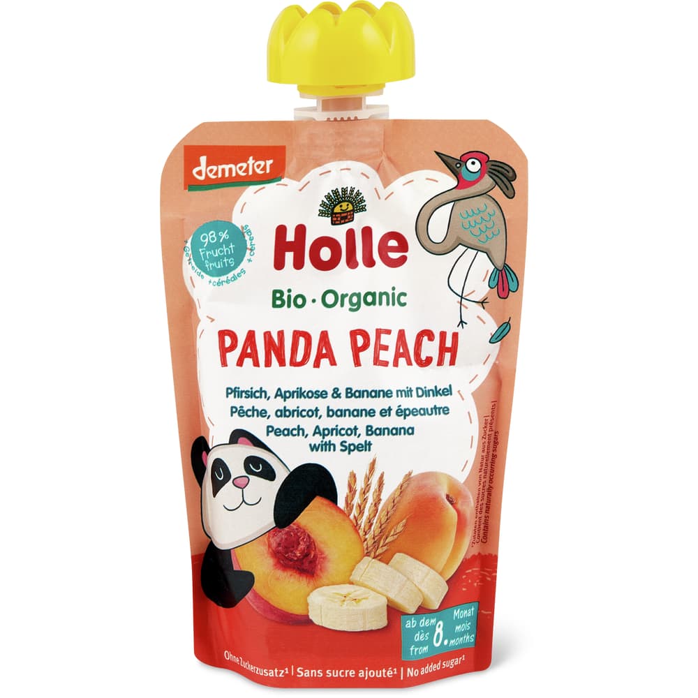 Holle Bio Demeter Quetschbeutel für Babys Pfirsich, Aprikose, Banane & Dinkel Ab 8 Monaten