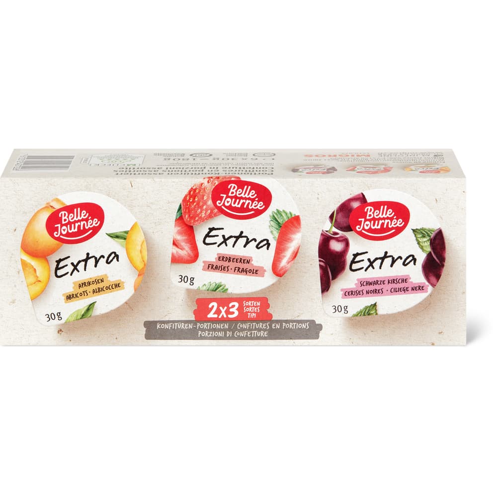 Belle Journée Extra Konfitüre Aprikosen, Erdbeeren & Schwarze Kirsche