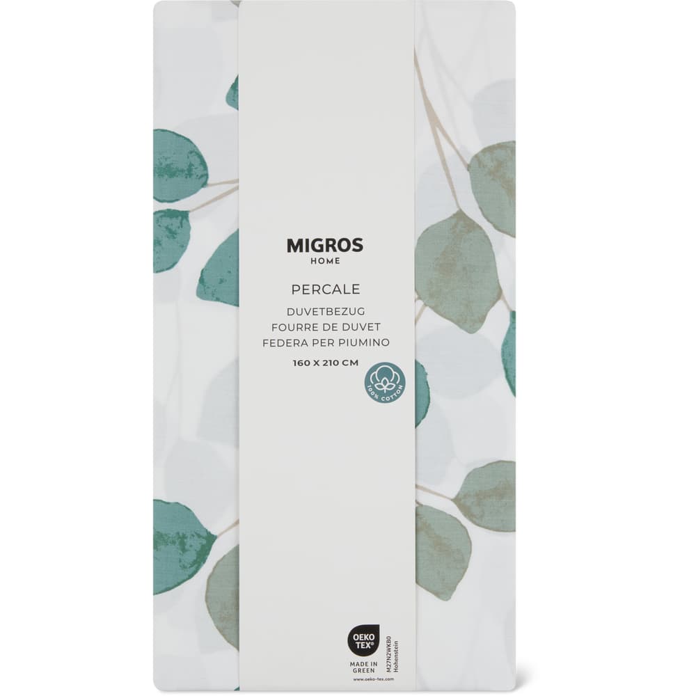Migros Home Duvetbezug Percale 160x210cm, Eucalyptus