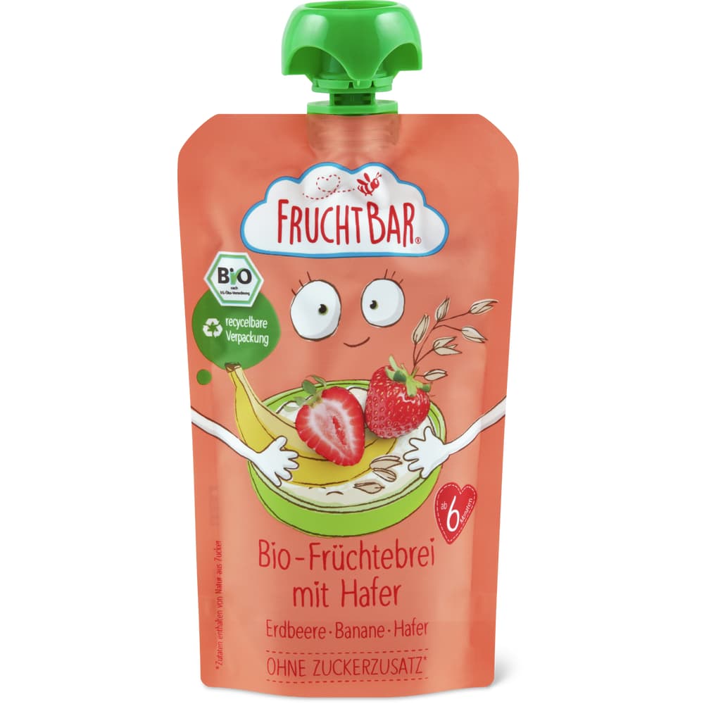 Fruchtbar Bio Quetschbeutel für Babys, Erdbeere, Banane & Hafer Ab 6 Monaten